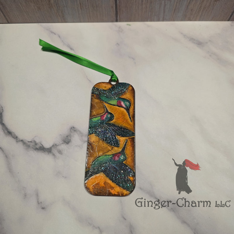 Bookmark-Wood-Hand Painted - Hummingbird Trio