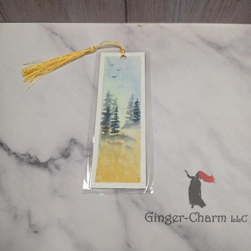 Bookmark-Painting-Laminated-Sun Kissed Field With Evergreens