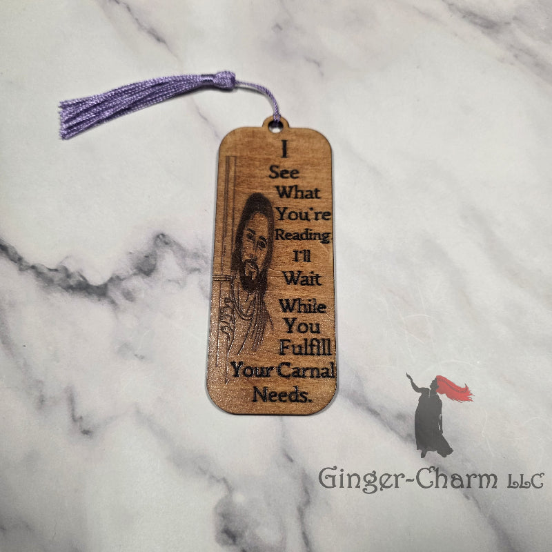 Bookmark-Wood-Laser engraved-Divine Humor - I'll Wait