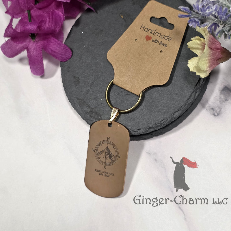 Keychain - Rose Gold - Stainless Steel Dog Tag Pendant- Always Find Your Way