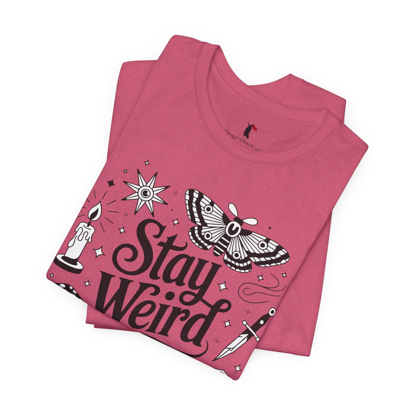 Stay Weird Graphic Tee — Witchy Moth Candle Dice Illustration