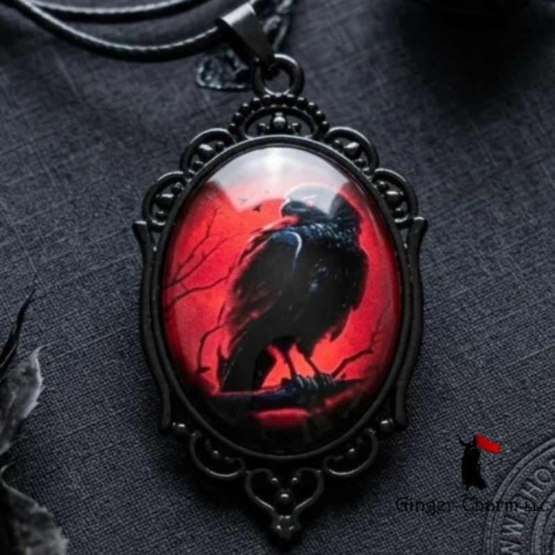 Necklace -Gothic Filigree Oval Cameo Pendant  – Mystical Glass Cabochon