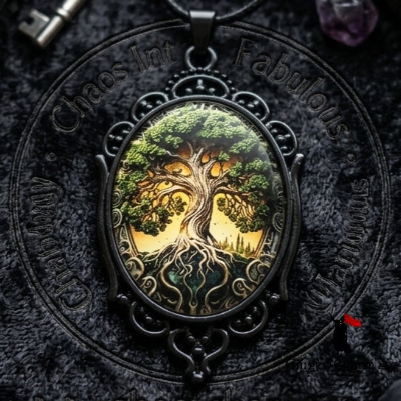 Necklace -Gothic Filigree Oval Cameo Pendant  – Mystical Glass Cabochon