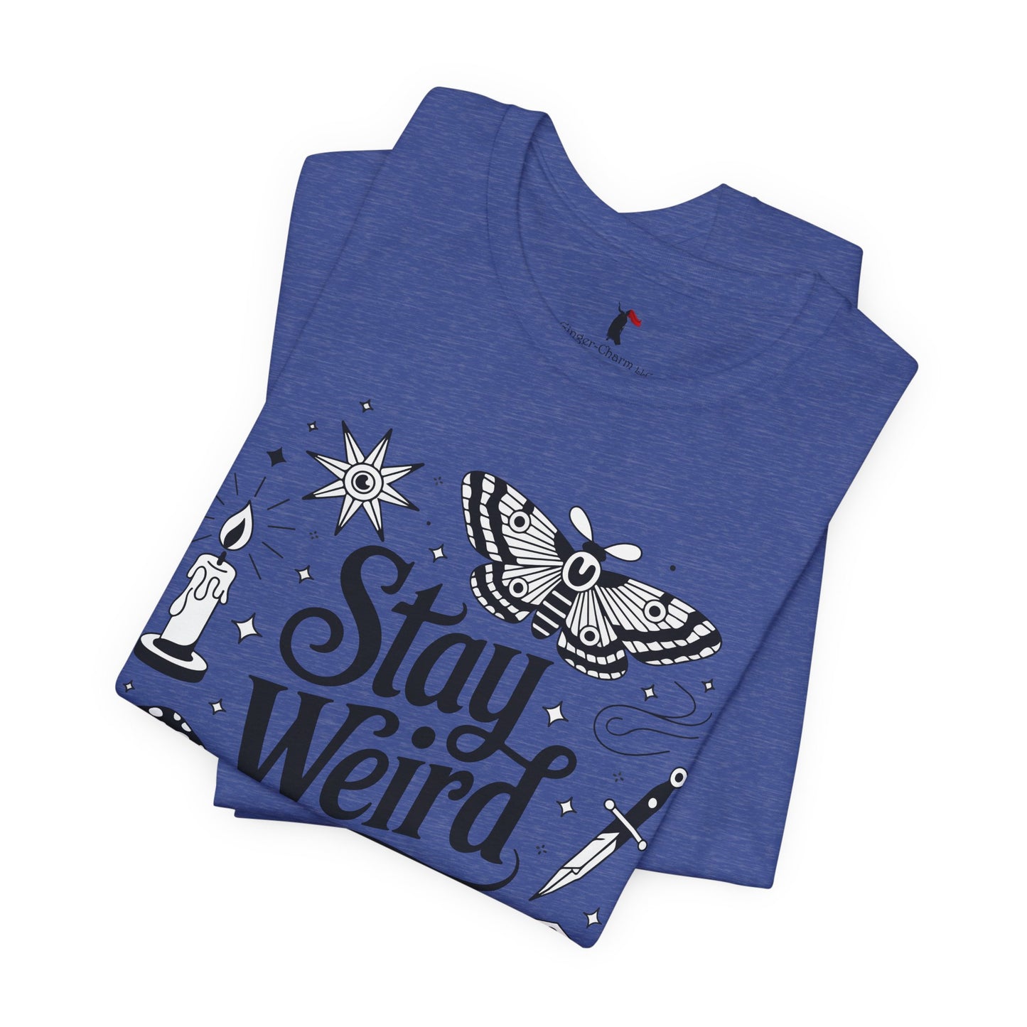 Stay Weird Graphic Tee — Witchy Moth Candle Dice Illustration
