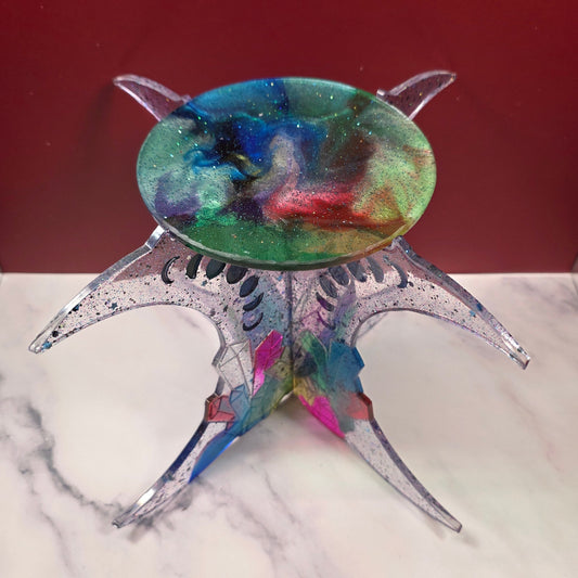 Altar Table - Crystals and Moon Design - Rainbow Colors