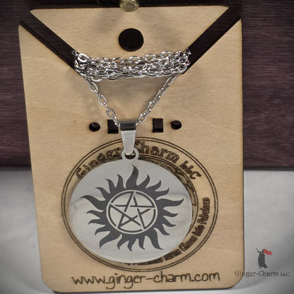 Necklace - Silver - Stainless Steel 30mm Round -Anti-Possession