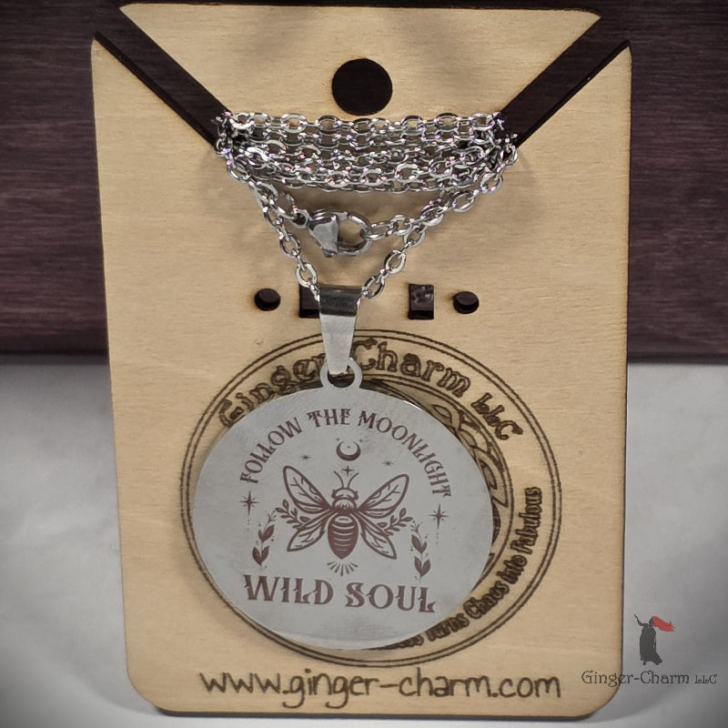 Necklace - Silver - Stainless Steel 30mm Round -Wild Soul