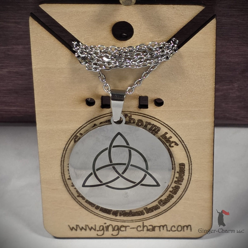 Necklace - Silver - Stainless Steel 30mm Round - Triquetra