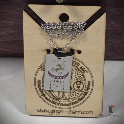 Necklace - Silver - Stainless Steel Rectangle Pendant - 20"Chain - Sagittarius