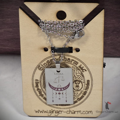 Necklace - Silver - Stainless Steel Rectangle Pendant - 20"Chain - Libra