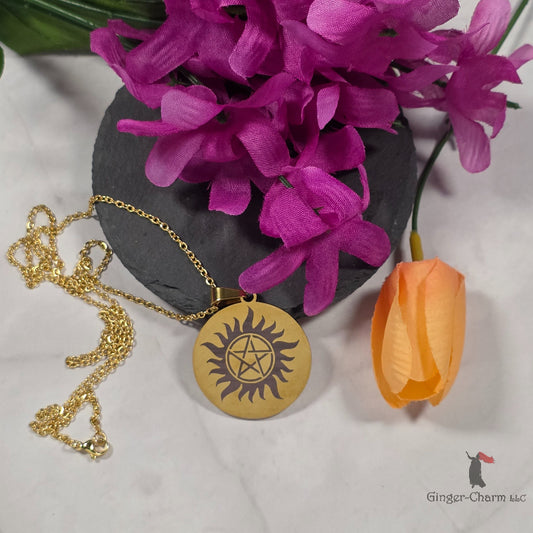 Necklace - Gold - Stainless Steel 30mm Round -Anti-Possession