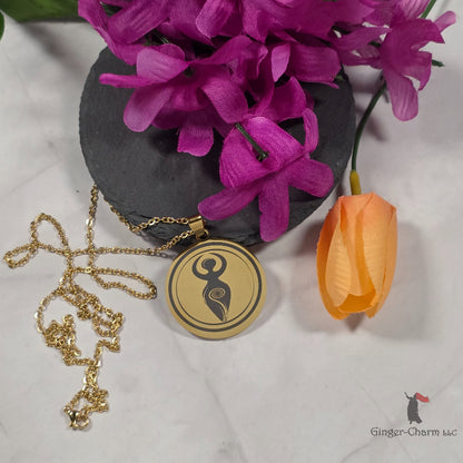 Necklace - Gold - Stainless Steel 30mm Round - Spiral Goddess