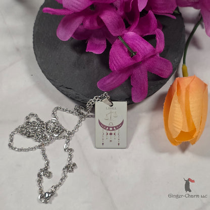 Necklace - Silver - Stainless Steel Rectangle Pendant - 20"Chain - Libra
