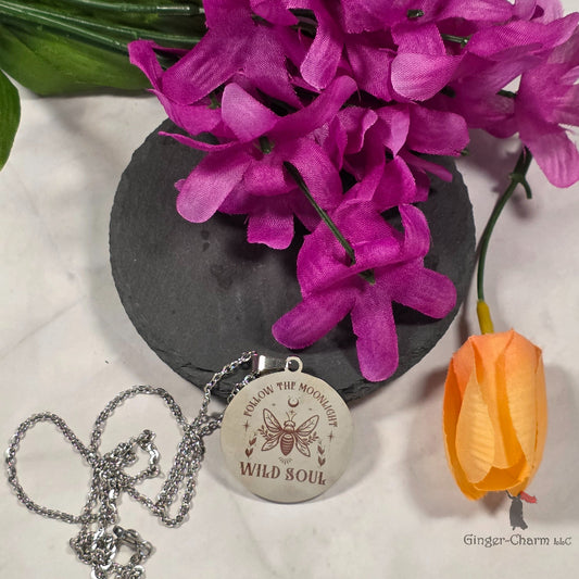 Necklace - Silver - Stainless Steel 30mm Round -Wild Soul