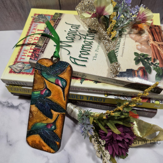 Bookmark-Wood-Hand Painted - Hummingbird Trio