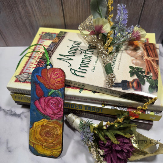 Bookmark-Wood-Hand Painted -Rose Trio