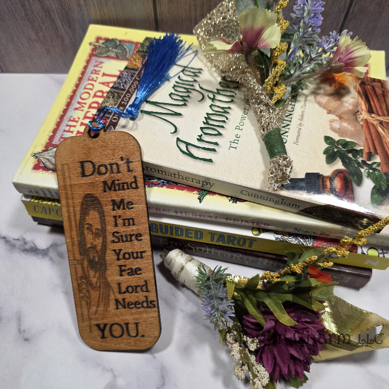Bookmark-Wood-Laser engraved-Divine Humor - Fae Lord Needs You