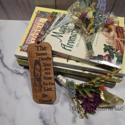 Bookmark-Wood-Laser engraved-Divine Humor - Seven Deadly Sins
