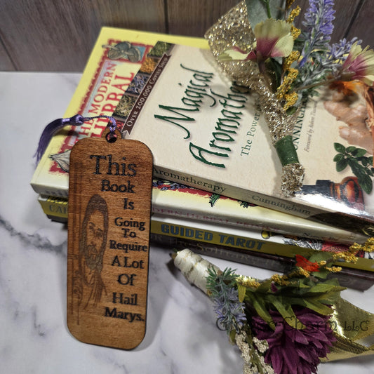Bookmark-Wood-Laser engraved-Divine Humor - Hail Marys