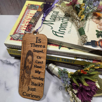 Bookmark-Wood-Laser engraved-Divine Humor - Just Curious