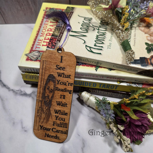 Bookmark-Wood-Laser engraved-Divine Humor - I'll Wait