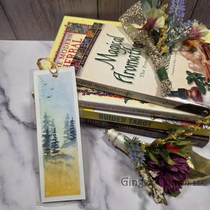 Bookmark-Painting-Laminated-Sun Kissed Field With Evergreens