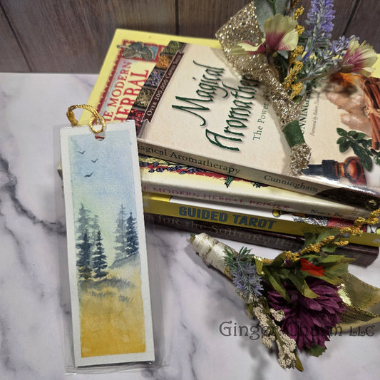 Bookmark-Painting-Laminated-Sun Kissed Field With Evergreens