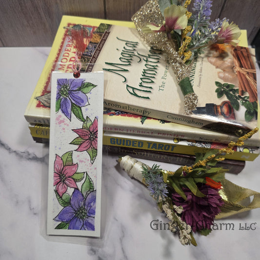 Bookmark-Painting-Laminated-Pink and Violet Poinsettias