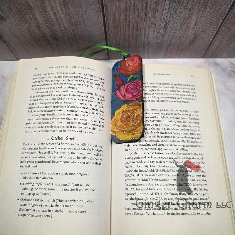 Bookmark-Wood-Hand Painted -Rose Trio
