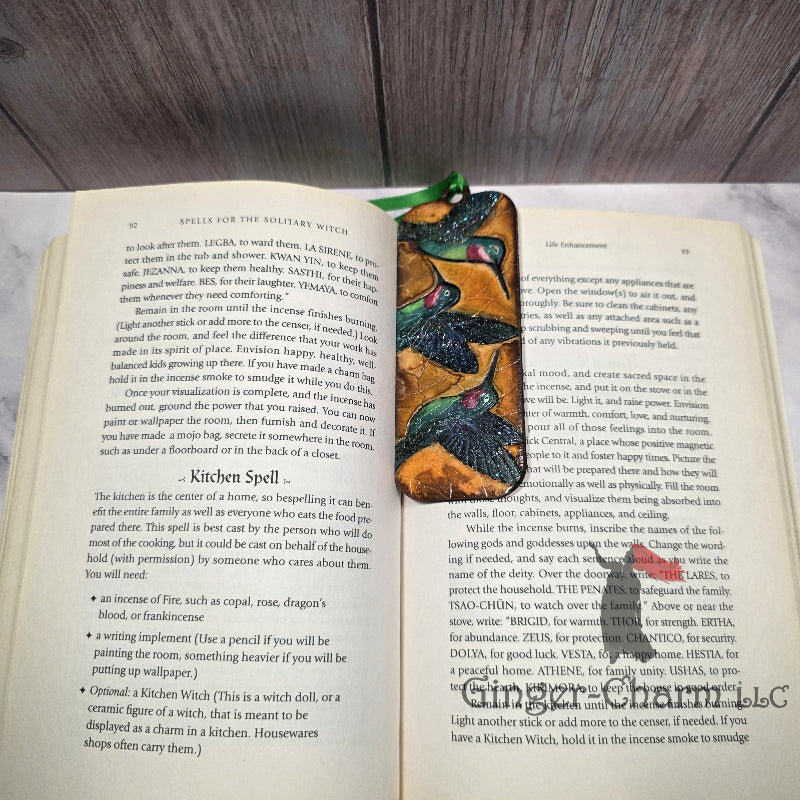 Bookmark-Wood-Hand Painted - Hummingbird Trio