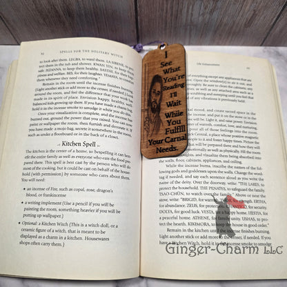 Bookmark-Wood-Laser engraved-Divine Humor - I'll Wait