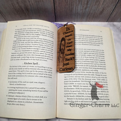 Bookmark-Wood-Laser engraved-Divine Humor - Just Curious