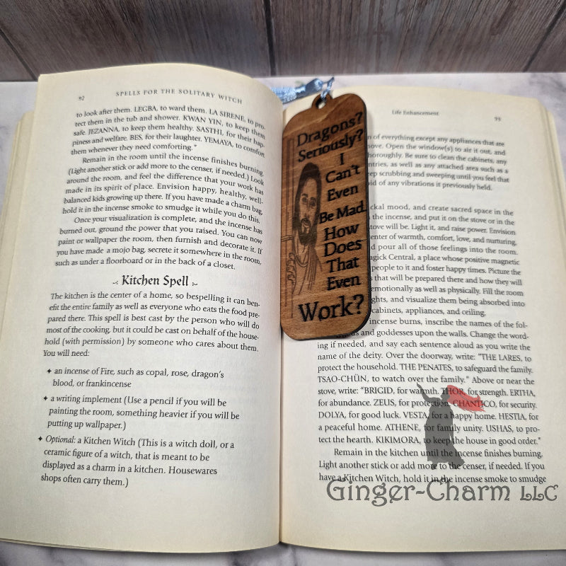 Bookmark-Wood-Laser engraved-Divine Humor - Dragons