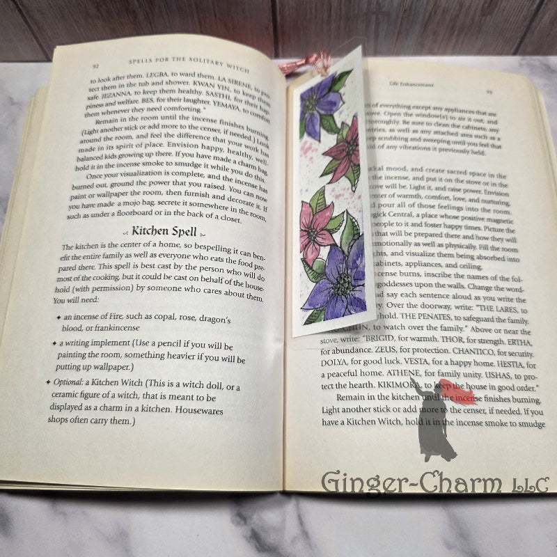 Bookmark-Painting-Laminated-Pink and Violet Poinsettias