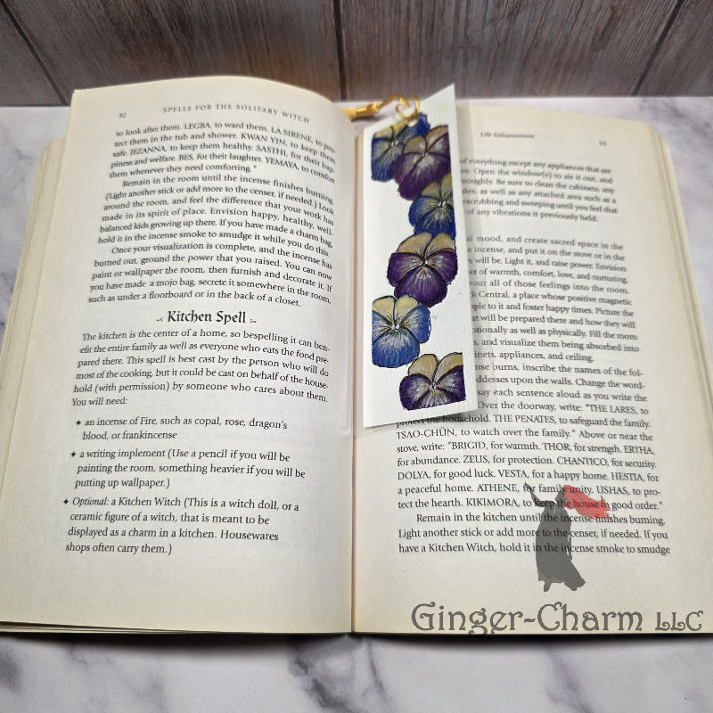 Bookmark-Painting-Laminated-Blue and Violet Pansies