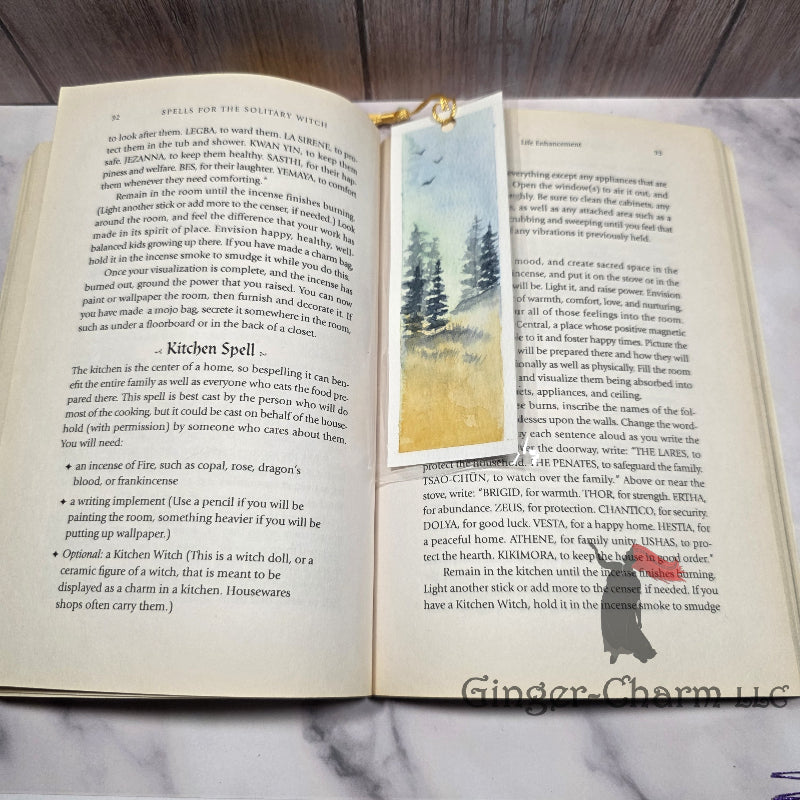 Bookmark-Painting-Laminated-Sun Kissed Field With Evergreens