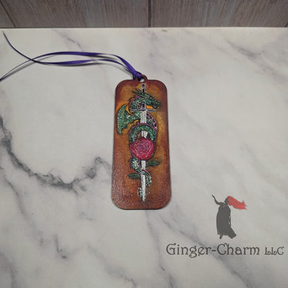 Bookmark-Wood-Hand Painted -Rose Dragon