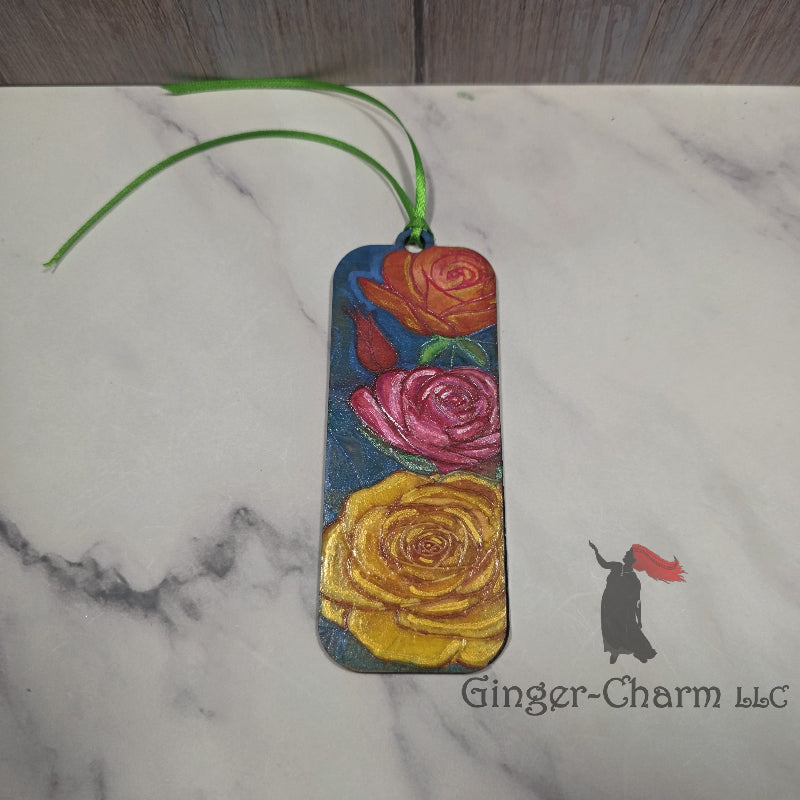 Bookmark-Wood-Hand Painted -Rose Trio