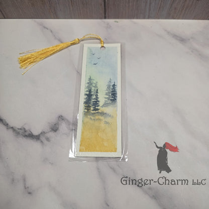 Bookmark-Painting-Laminated-Sun Kissed Field With Evergreens