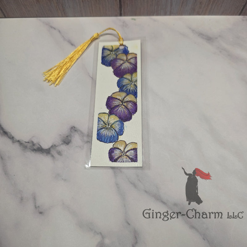 Bookmark-Painting-Laminated-Blue and Violet Pansies