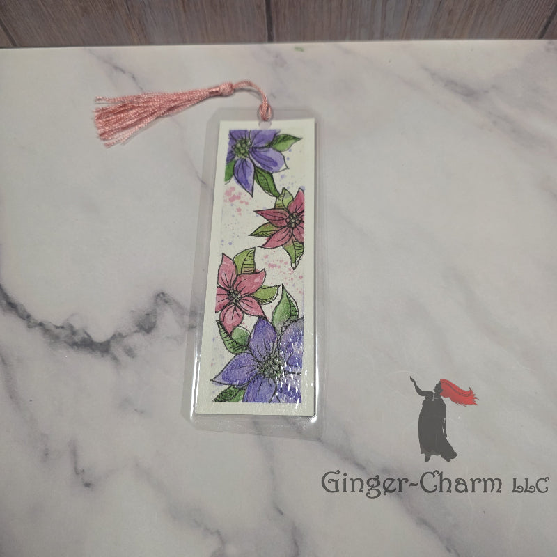Bookmark-Painting-Laminated-Pink and Violet Poinsettias