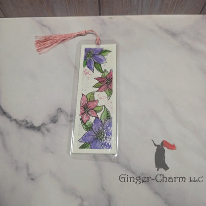 Bookmark-Painting-Laminated-Pink and Violet Poinsettias