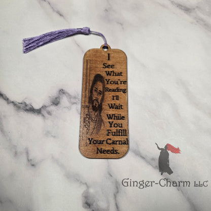 Bookmark-Wood-Laser engraved-Divine Humor - I'll Wait