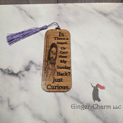 Bookmark-Wood-Laser engraved-Divine Humor - Just Curious