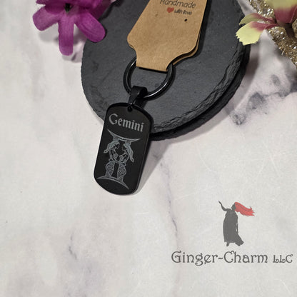 Keychain - Black - Stainless Steel Dog Tag Pendant-Gemini Design