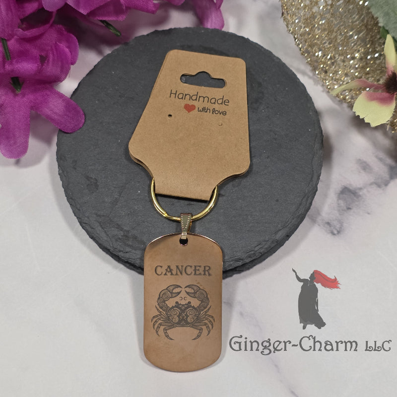 Keychain - Rose Gold - Stainless Steel Dog Tag Pendant-Cancer Design