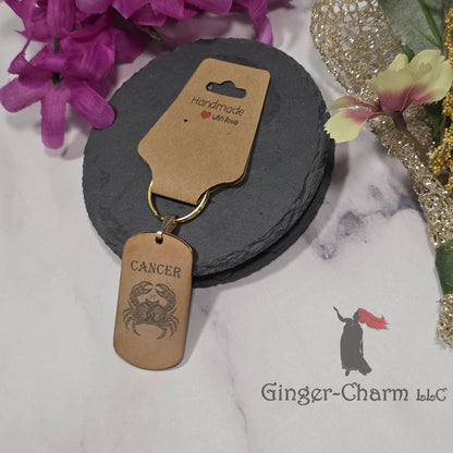 Keychain - Rose Gold - Stainless Steel Dog Tag Pendant-Cancer Design