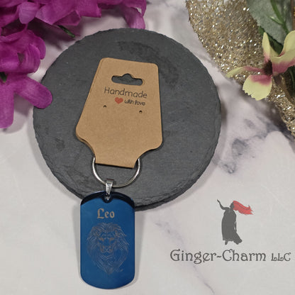 Keychain - Blue - Stainless Steel Dog Tag Pendant-Leo Design