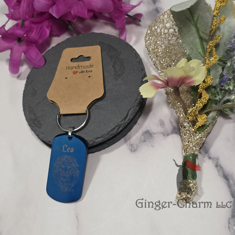 Keychain - Blue - Stainless Steel Dog Tag Pendant-Leo Design