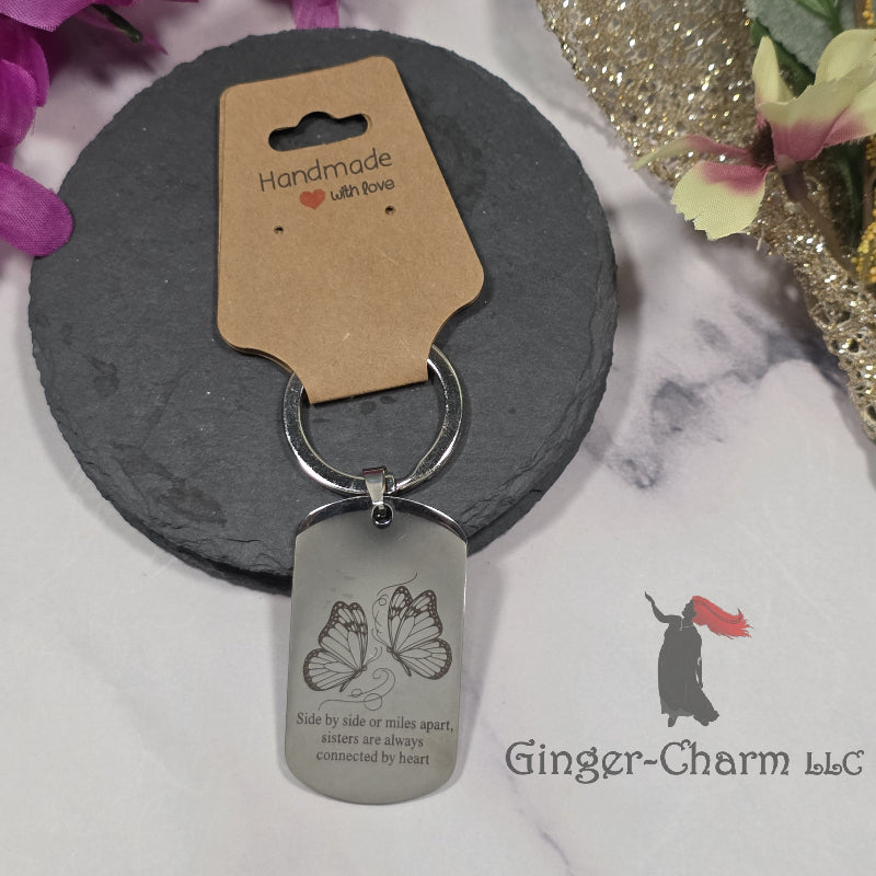 Keychain - Silver - Stainless Steel Dog Tag Pendant-Sisters Connected